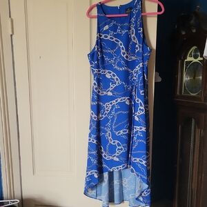 Adrianna Papell Blue Chain Print High Low Dress